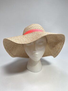 Girls Straw Floppy Sun Hat With Ribbon Bow Accent Size M Gymboree
